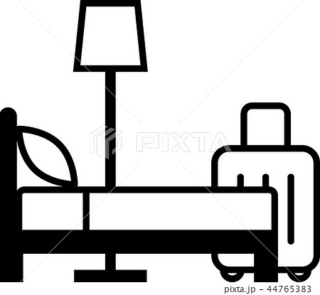 ホテルのアイコン ベッドとスーツケースのイラスト素材