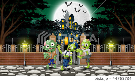 Cartoon of zombie group on the halloween day with  44765734