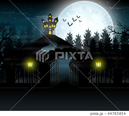 View of a haunted house with a background of full View of a haunted house with a background of full 44765854