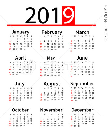 Calendar for 2019 vector illustration Calendar for 2019 vector illustration 44765916