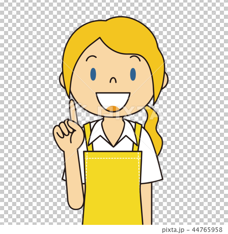 エプロンの女性 指さし 保母さん 主婦 料理 カフェ店員 お花屋さん エプロンの女性 指さし 保母さん 主婦 料理 カフェ店員 お花屋さん 44765958