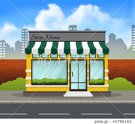 Green and yellow store building background 44766162