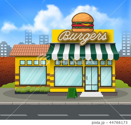 Yellow burger store building background 44766173