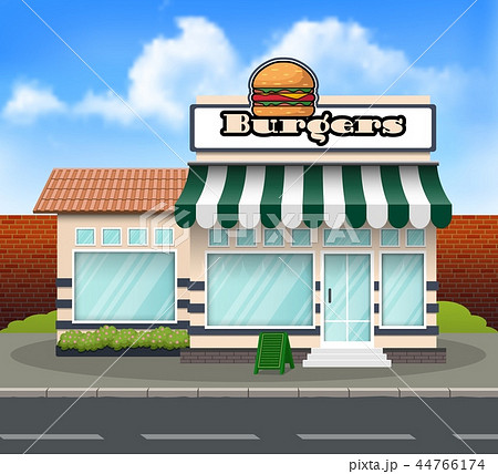 Burger store building background 44766174