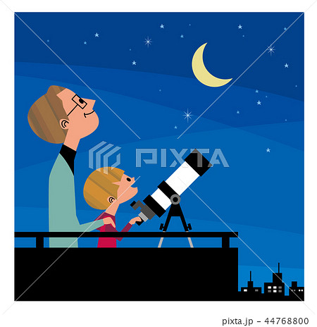 父と息子と天体観測のイラスト素材