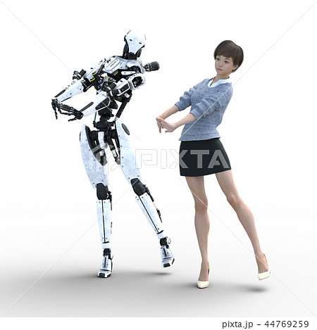 人型ロボットと女性 Perming3dcgイラスト素材のイラスト素材