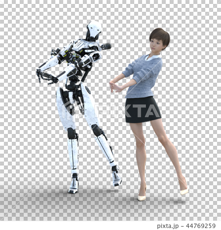 人型ロボットと女性 Perming3dcgイラスト素材のイラスト素材