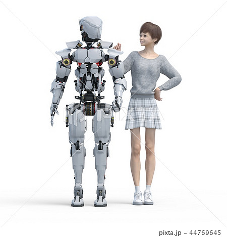 人型ロボットと女性 Perming3dcgイラスト素材のイラスト素材 44769645 Pixta