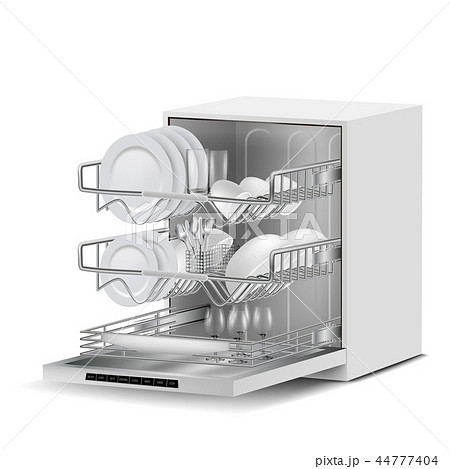 Realistic Dishwasher Machine With Dishesのイラスト素材