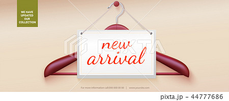 New arrival. Wide poster with hanger of clothes New arrival. Wide poster with hanger of clothes 44777686