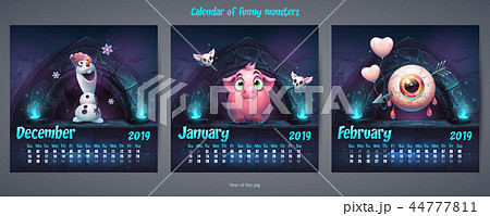 Set of winter months calendar 2019 44777811