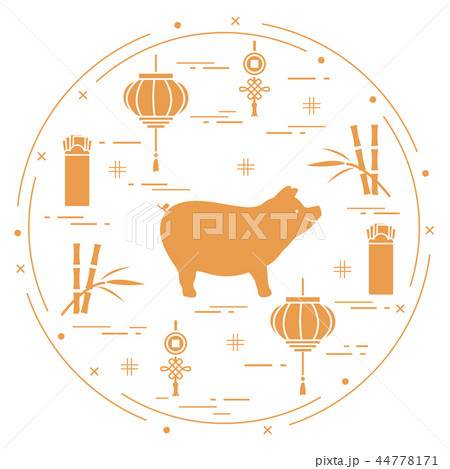 Happy New Year 2019 card Chinese New Year symbols 44778171