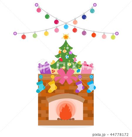 New Year Fireplace, Christmas tree, gifts, garland New Year Fireplace, Christmas tree, gifts, garland 44778172