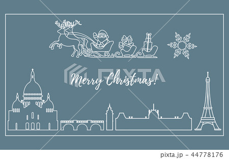 Santa Claus in sleigh with deers flying over Paris Santa Claus in sleigh with deers flying over Paris 44778176