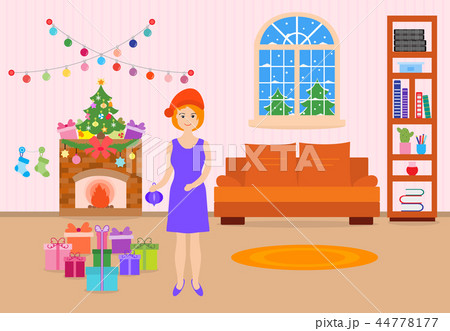Living room decorated for Christmas, New Year 44778177