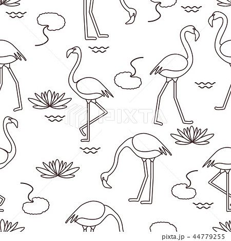 Seamless pattern with flamingo and water lily Seamless pattern with flamingo and water lily 44779255