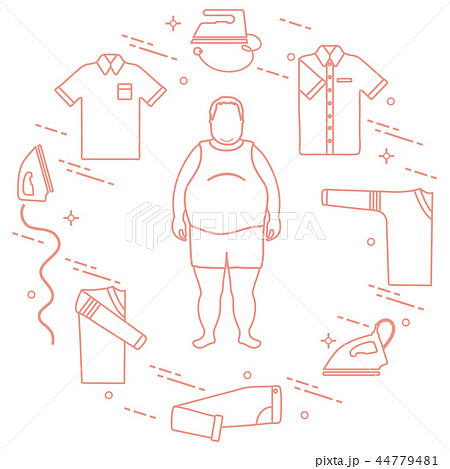 Fat man, irons and different clothes 44779481