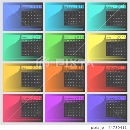 Colorful gradient new 2019 year calendar Colorful gradient new 2019 year calendar 44780411