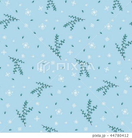 Winter pattern with fir branches and snowflakes 44780412