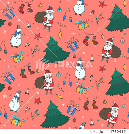 Tender red Christmas pattern with doodle elements Tender red Christmas pattern with doodle elements 44780416