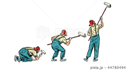 The house painter paints the wall. Three poses set. Isolate on w 44780494