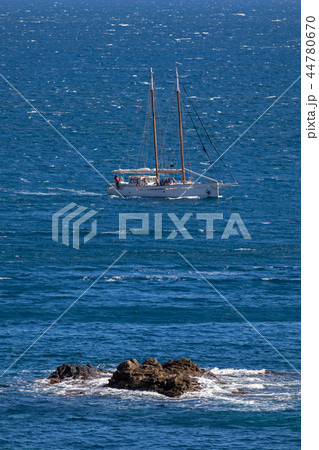 Nice sailboat on the Spanish ocean in Costa Brava Nice sailboat on the Spanish ocean in Costa Brava 44780670