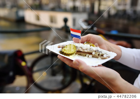 Famous herring fish with onion in Amsterdam 44782206
