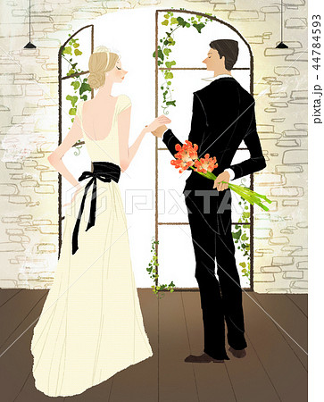 結婚式 カップル ウェディングドレスのイラスト素材