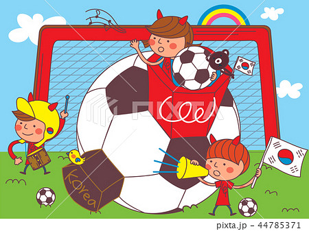 子供 サッカー 赤い悪魔のイラスト素材