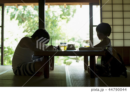 夏休みの宿題をする男の子 44790044