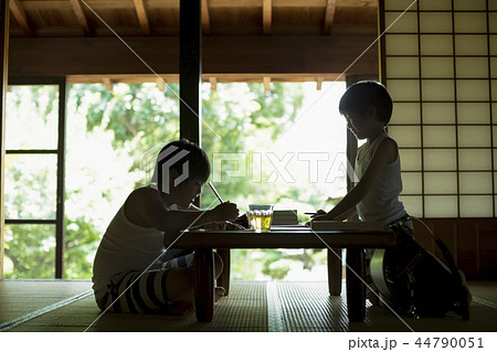 夏休みの宿題をする男の子 夏休みの宿題をする男の子 44790051