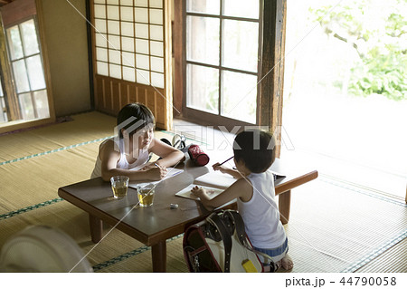 夏休みの宿題をする男の子 44790058