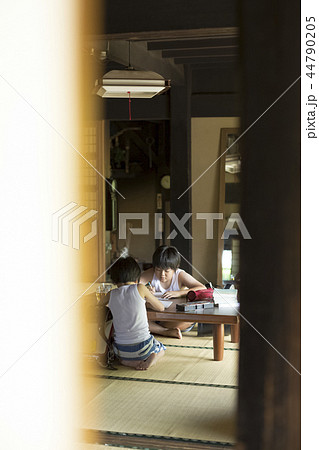 夏休みの宿題をする男の子 44790205