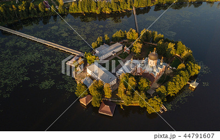 The Holy-Vvedensky nunnery in the Vladimir region. On the island. Aerial view. 44791607