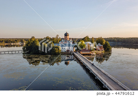 The Holy-Vvedensky nunnery in the Vladimir region. On the island. Aerial view. The Holy-Vvedensky nunnery in the Vladimir region. On the island. Aerial view. 44791612