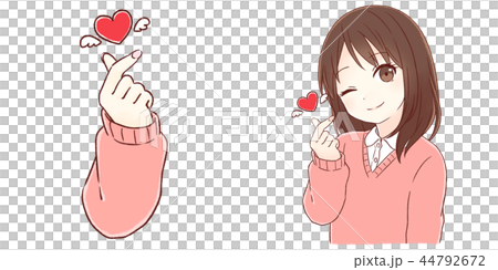 韓国ピースを作る若い女子のイラスト素材 韓国ピースを作る若い女子のイラスト素材