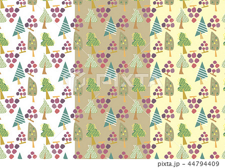 ブドウと幾何学模様の木と秋色の背景素材パターンのイラスト素材 ブドウと幾何学模様の木と秋色の背景素材パターンのイラスト素材