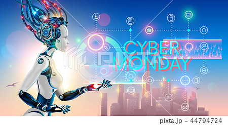 Cyborg Woman Show Hologram With Text Cyber のイラスト素材