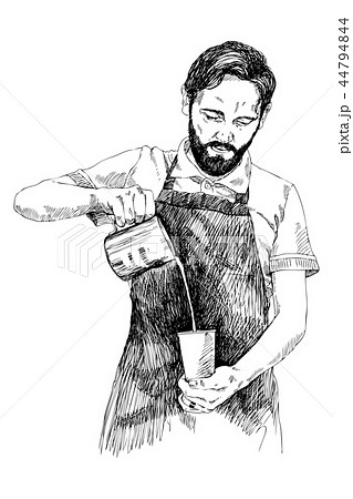 Young Barista Man Vector Illustration In のイラスト素材