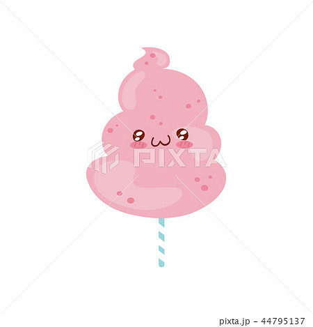 Pink cotton candy cute Kawaii food cartoon character vector Illustration on a white background 44795137