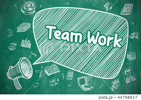 Team Work - Cartoon Illustration on Blue Chalkboard. Team Work - Cartoon Illustration on Blue Chalkboard. 44798657