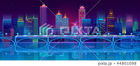 Vector background with night city in neon lights 44801098