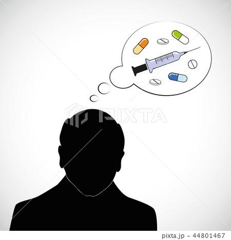 old man silhouette think about medicine tablets and inject 44801467