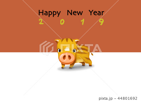 亥年年賀状　子供いのしし(うりぼう）の新年挨拶 44801692