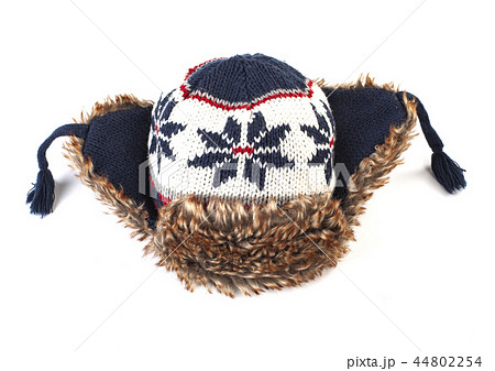 Hat with ear flaps isolated on white. 44802254