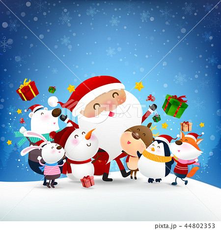 Christmas Snowman Santa claus and animal cartoon  44802353