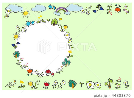 絵本のような写真フレーム はがきテンプレート 文字スペースのイラスト素材