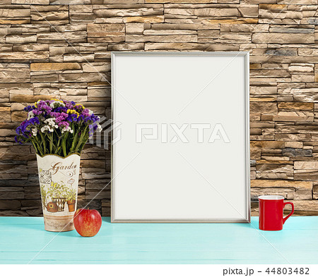 Silver frame mockup with field flowers in vase 44803482