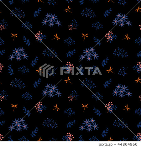 Monotone seamless pattern with blue flowers 44804960