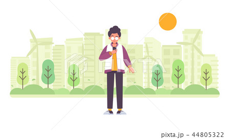 Young man with green city background Young man with green city background 44805322